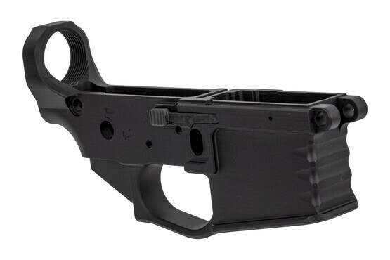 The Cross Machine Tool AR-15 ambidextrous lower receiver features a hardcoat anodized finish